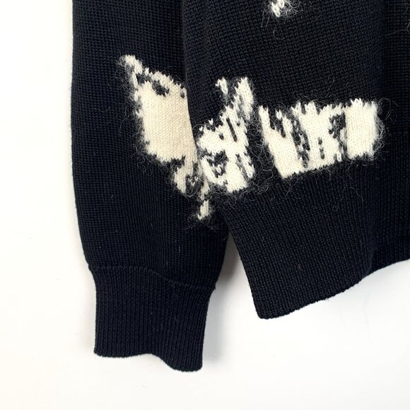 Max Mara Studio Black & White Leaf Pattern Sweater Size 50 Alpaca Wool Blend - Picture 4 of 6